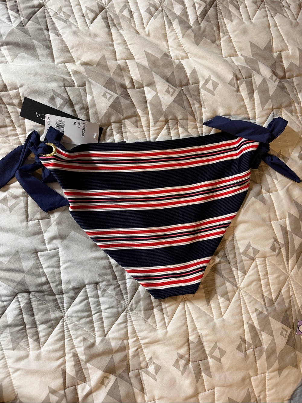 NEW Women’s La Blanca Navy Red White Striped Side-Tie Bikini Bottom- Size 16 - Picture 3 of 4